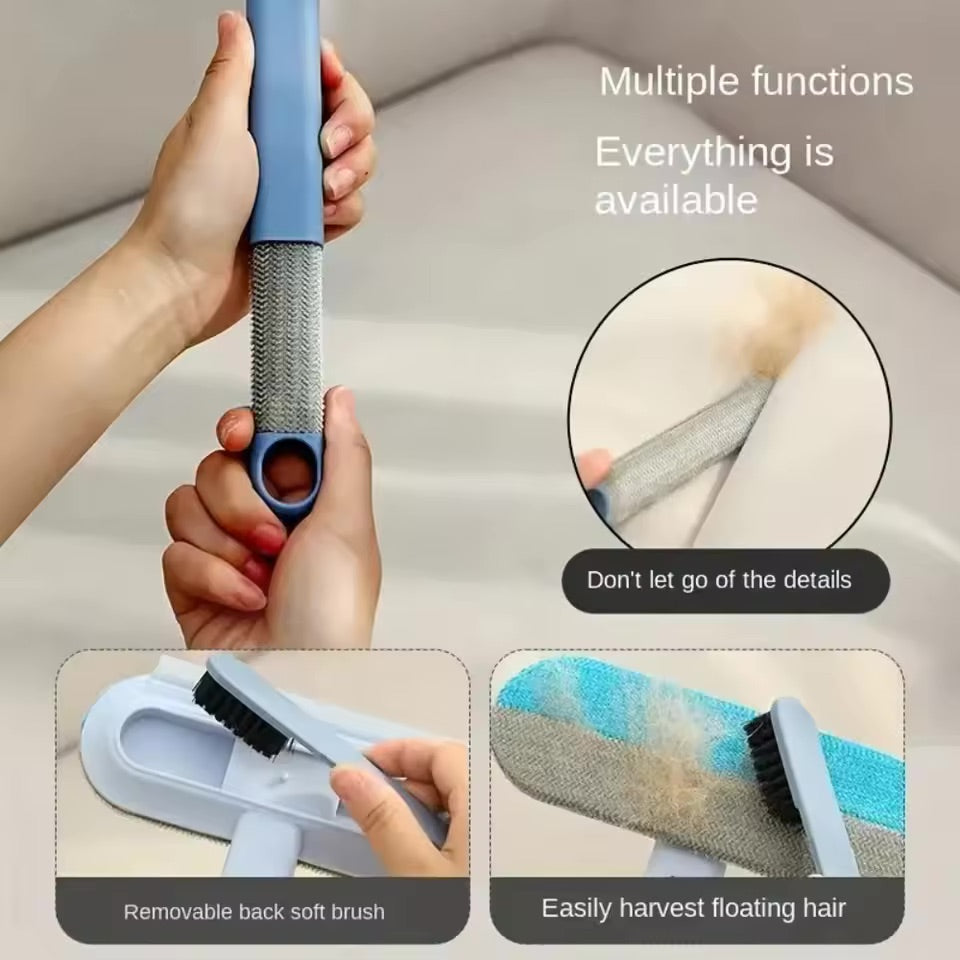 Cleaning brush with multiple functions being demonstrated on a textured surface.